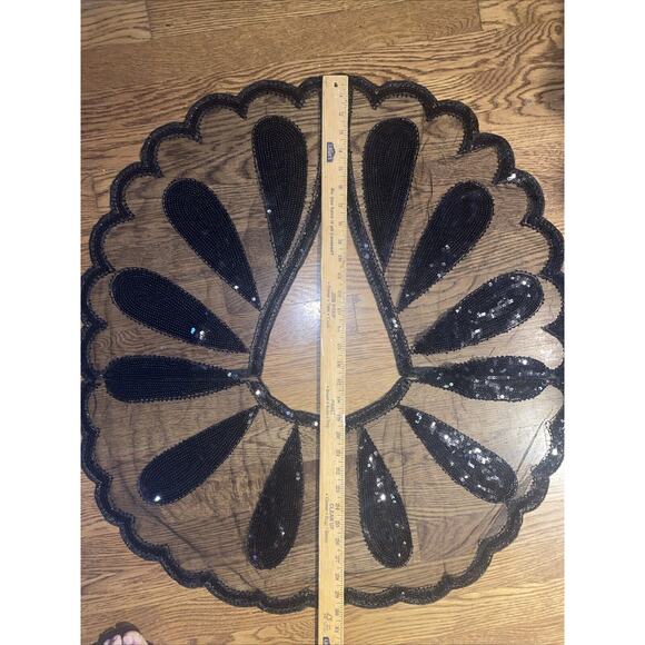 Vintage Sequin Black Poncho Butterfly Teardrop Womens Cropped Art Deco Scalloped - Picture 4 of 16